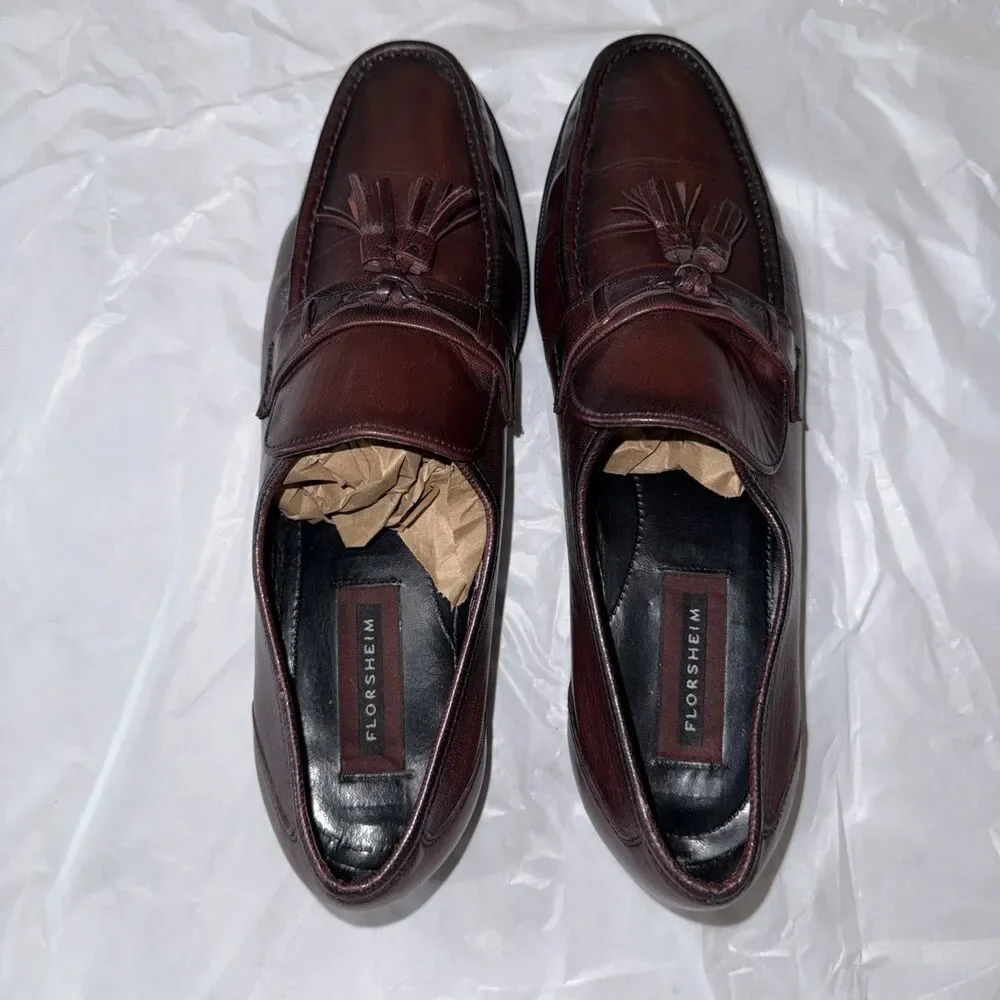 Florsheim Mens Burgundy Leather Kiltie Tassel Loafers Slip On Dress Shoes 9.5 D